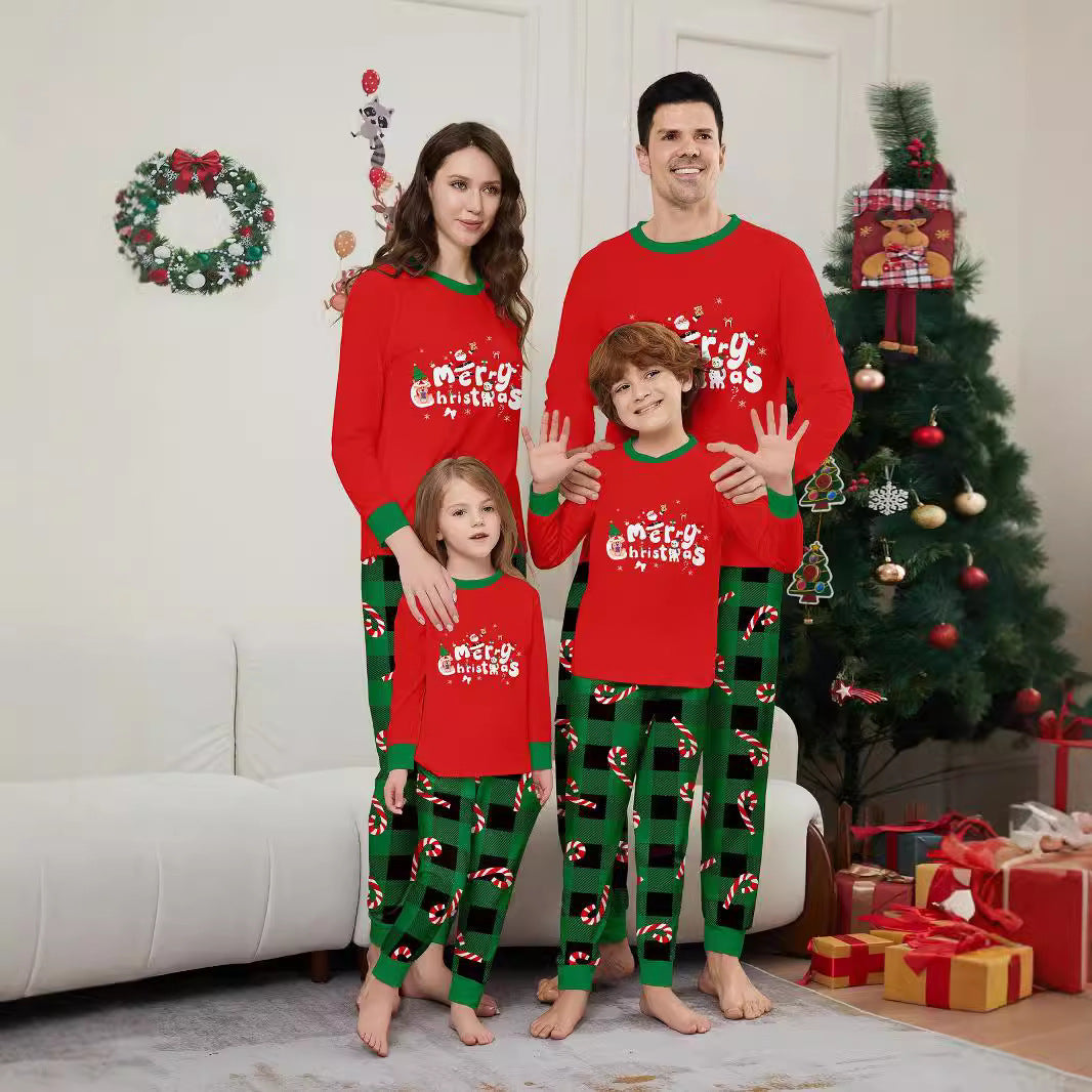 Christmas-themed Family Matching Pajamas with Deer Letter and Candy Cane Print Home Wear