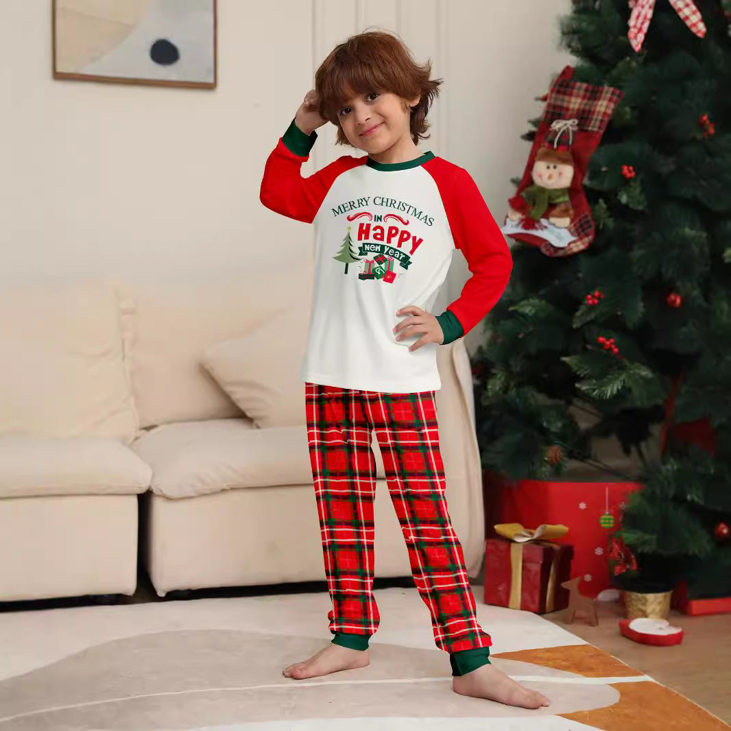 Christmas Family Matching Pajamas Letter Christmas Tree Print Red Plaid Set Sleepwear Home Wear