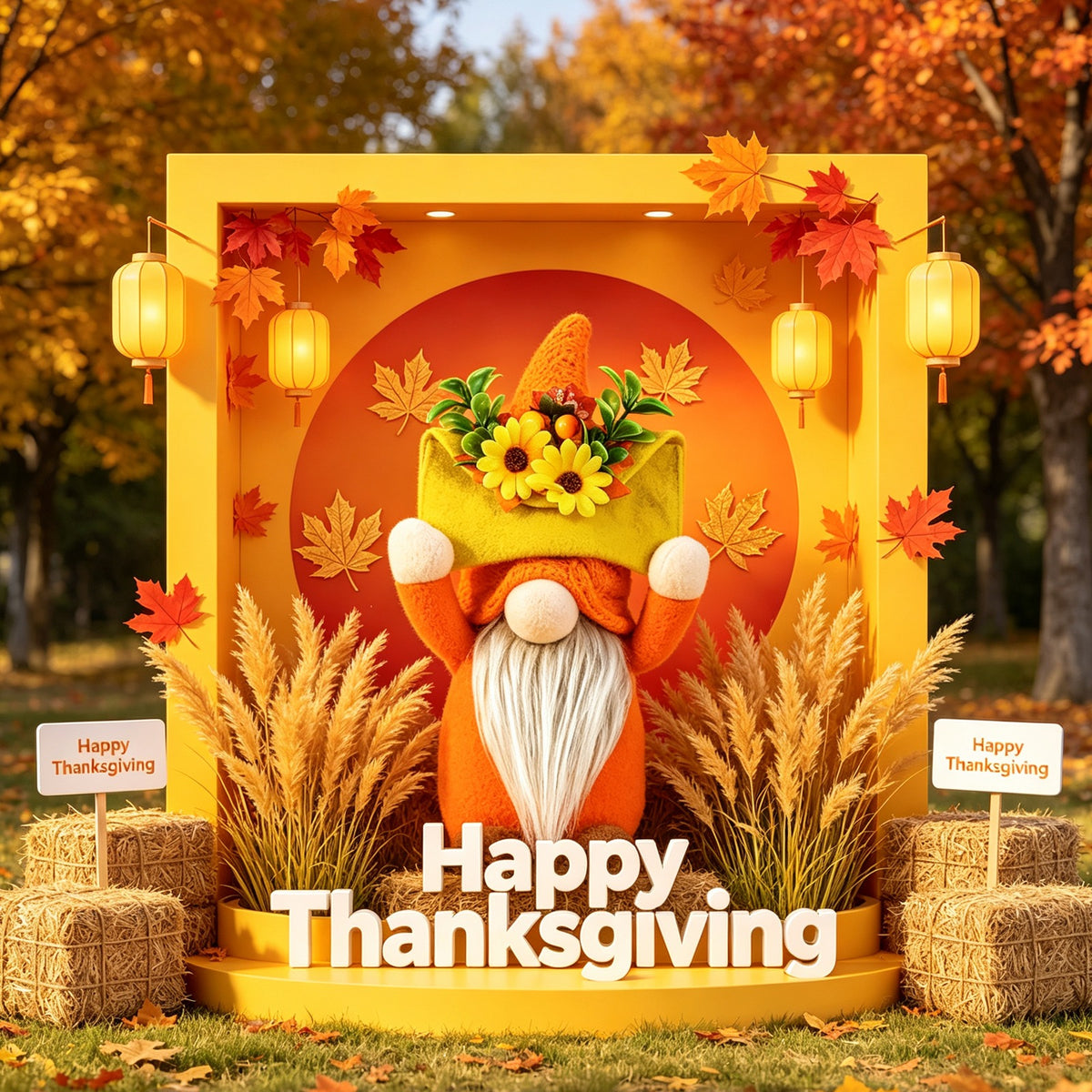 Thanksgiving Decoration Doll Maple Leaf Sunflower Faceless Dwarf Doll Figurine Harvest Festival Doll Ornament