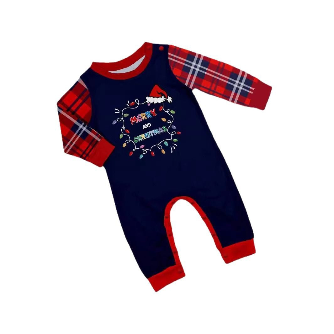 Christmas Hat Letter Light Strip Christmas Family Matching Printed Loungewear Pajamas