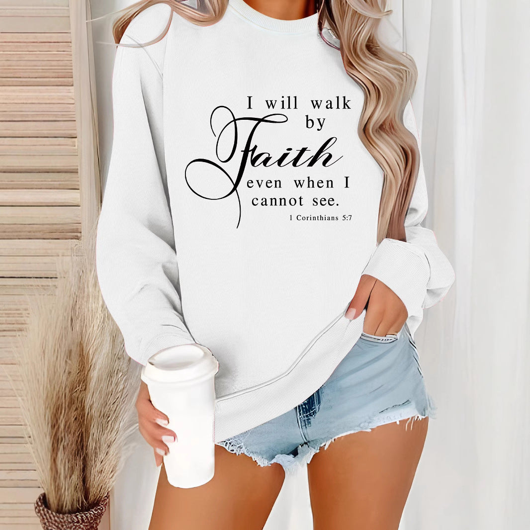 Round neck Faith Letter printed pullover sweatshirt sweatshirt