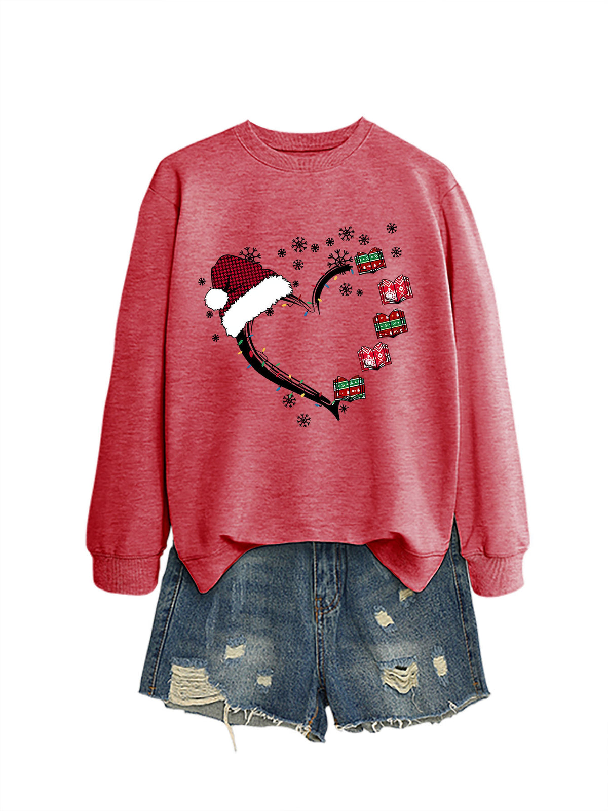 Christmas hat snowflake heart-shaped book colorful lights hoodie