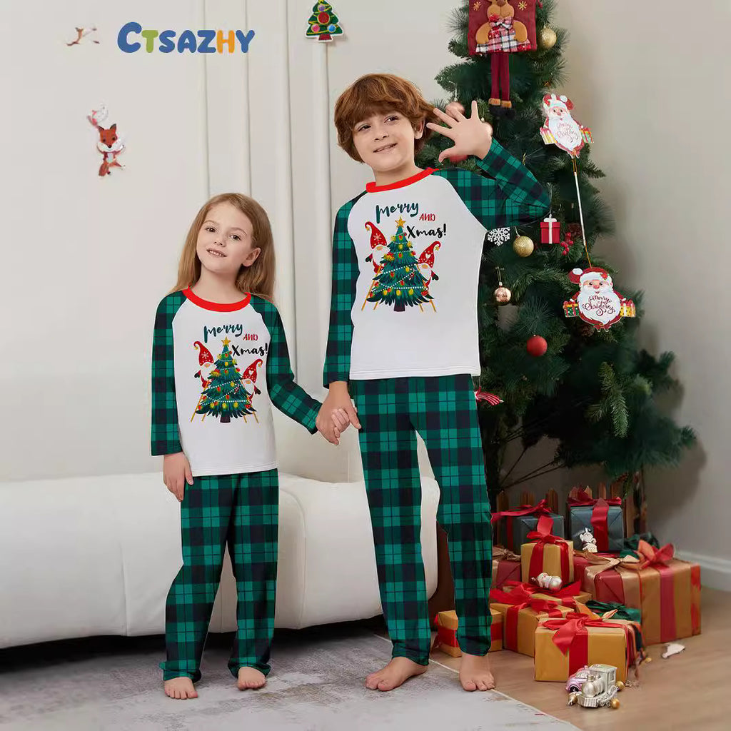 Christmas Santa Claus Letter Christmas Tree Family Matching Printed Loungewear Pajamas