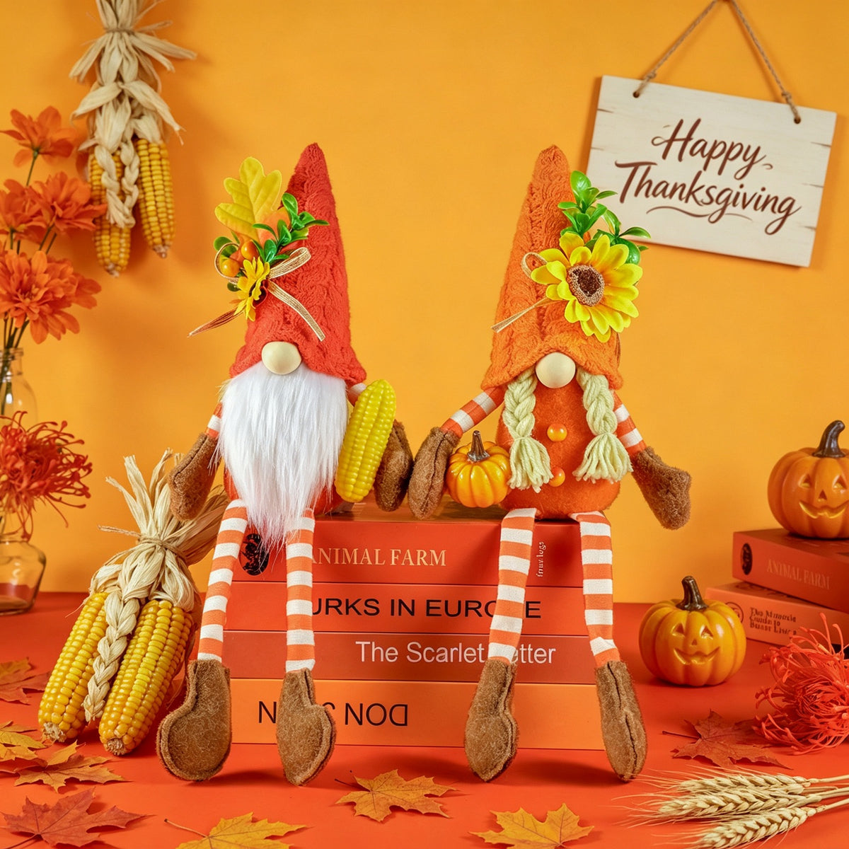 Autumn Thanksgiving Decoration Harvest Festival Decorative Pumpkin Plush Doll Long-Legged Figurine Decoration Display