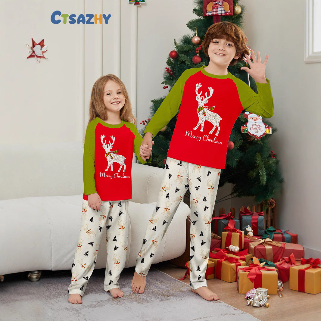 Christmas Deer Christmas Tree Letter Print Family Matching Pajamas Home Wear