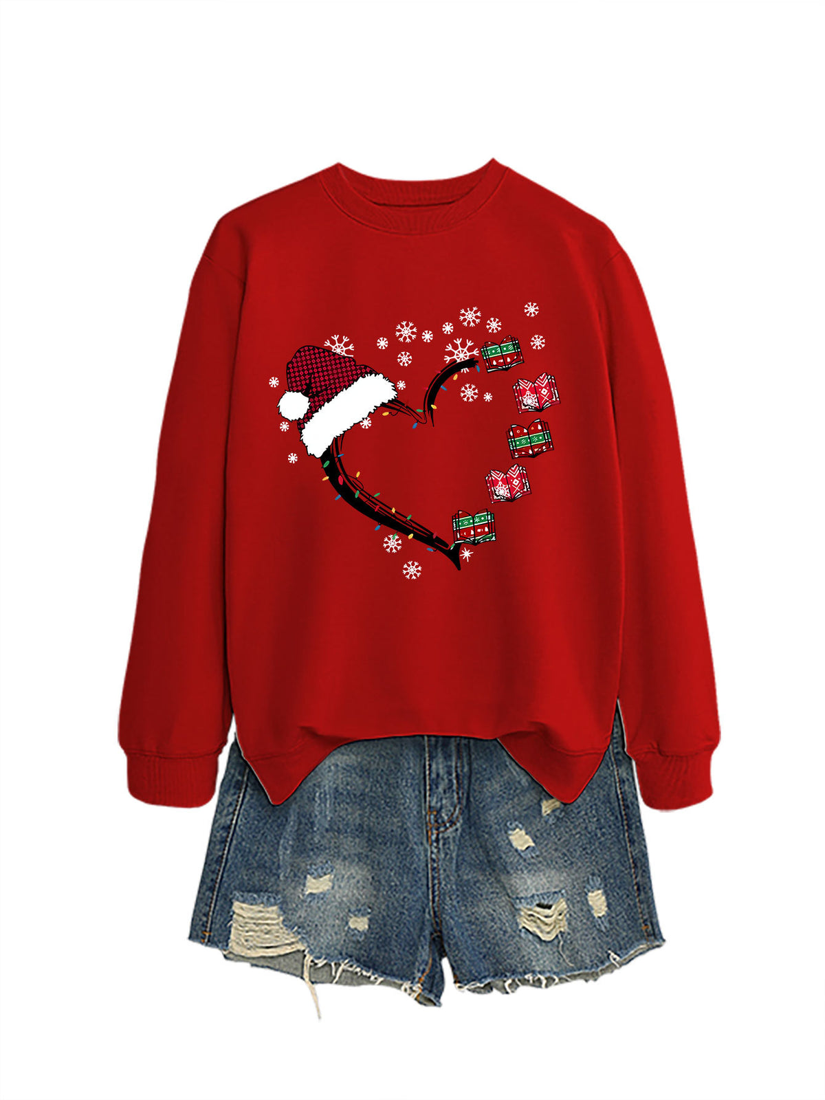Christmas hat snowflake heart-shaped book colorful lights hoodie