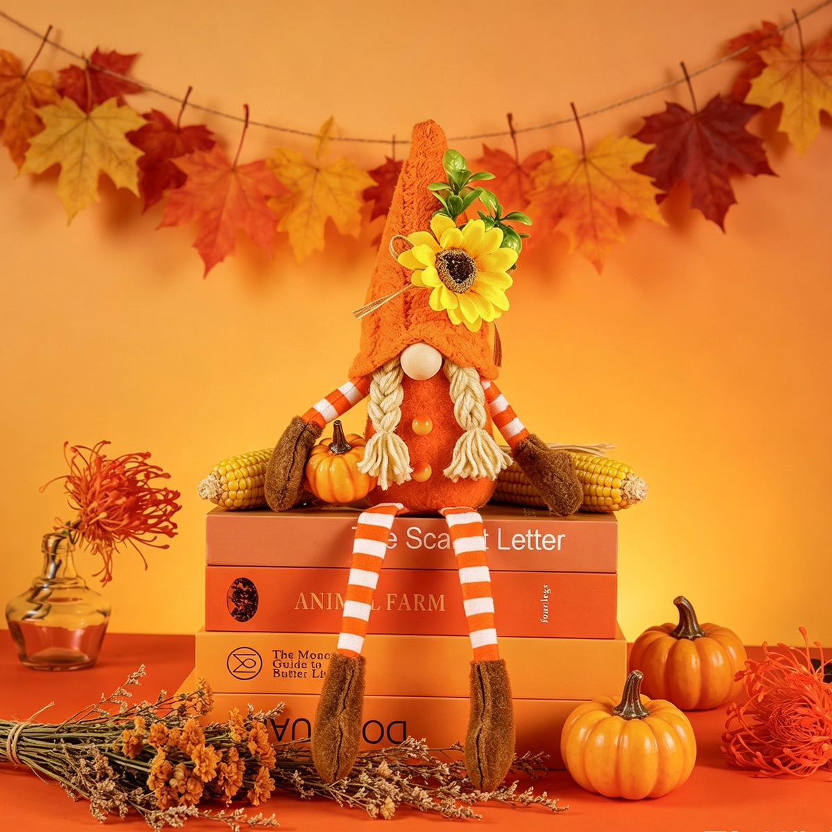 Autumn Thanksgiving Decoration Harvest Festival Decorative Pumpkin Plush Doll Long-Legged Figurine Decoration Display