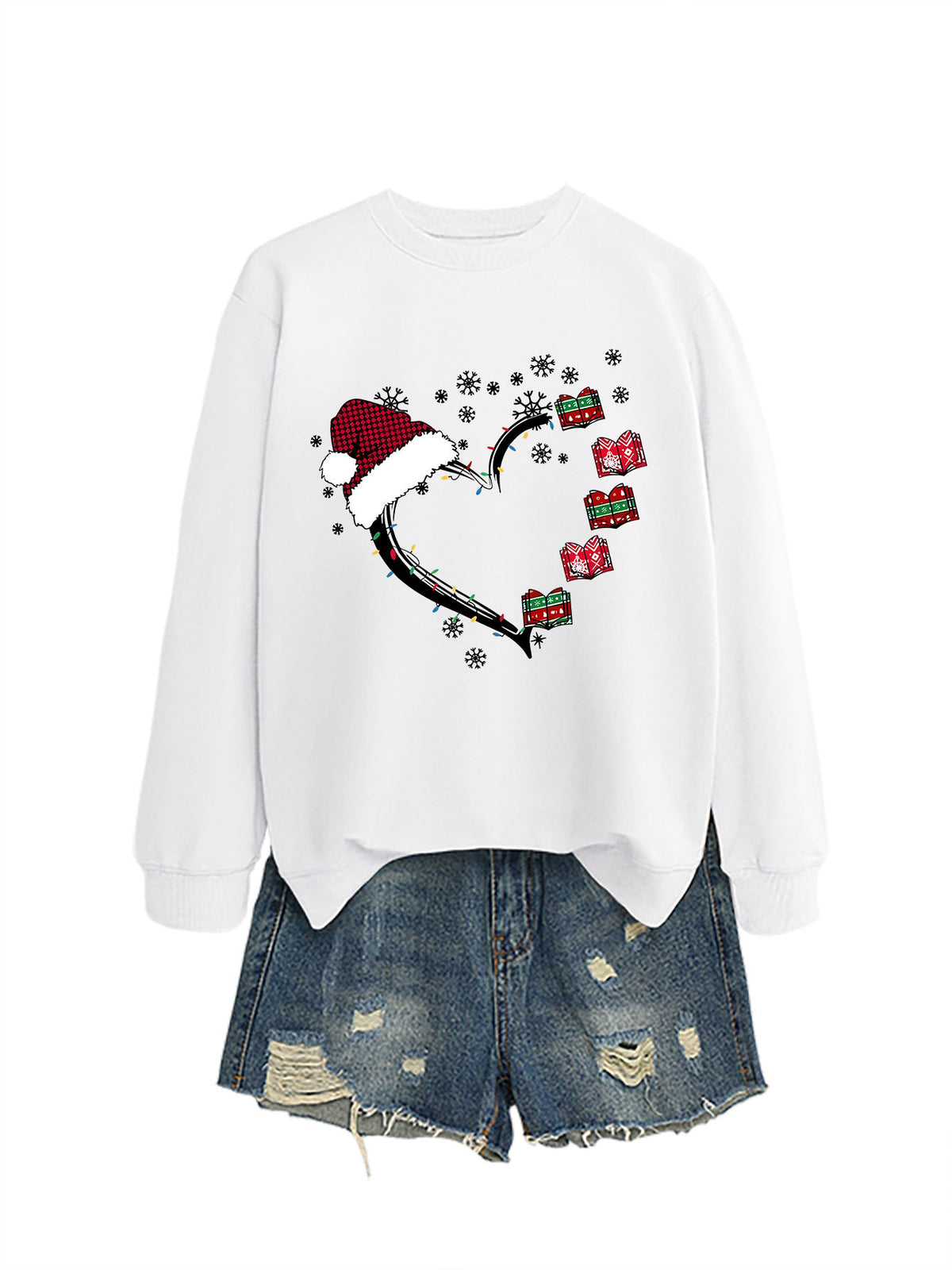 Christmas hat snowflake heart-shaped book colorful lights hoodie