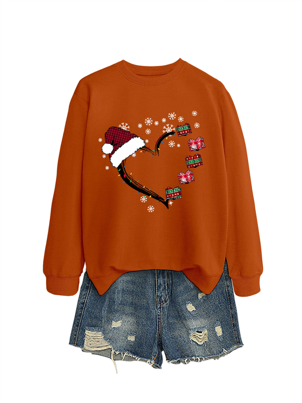 Christmas hat snowflake heart-shaped book colorful lights hoodie