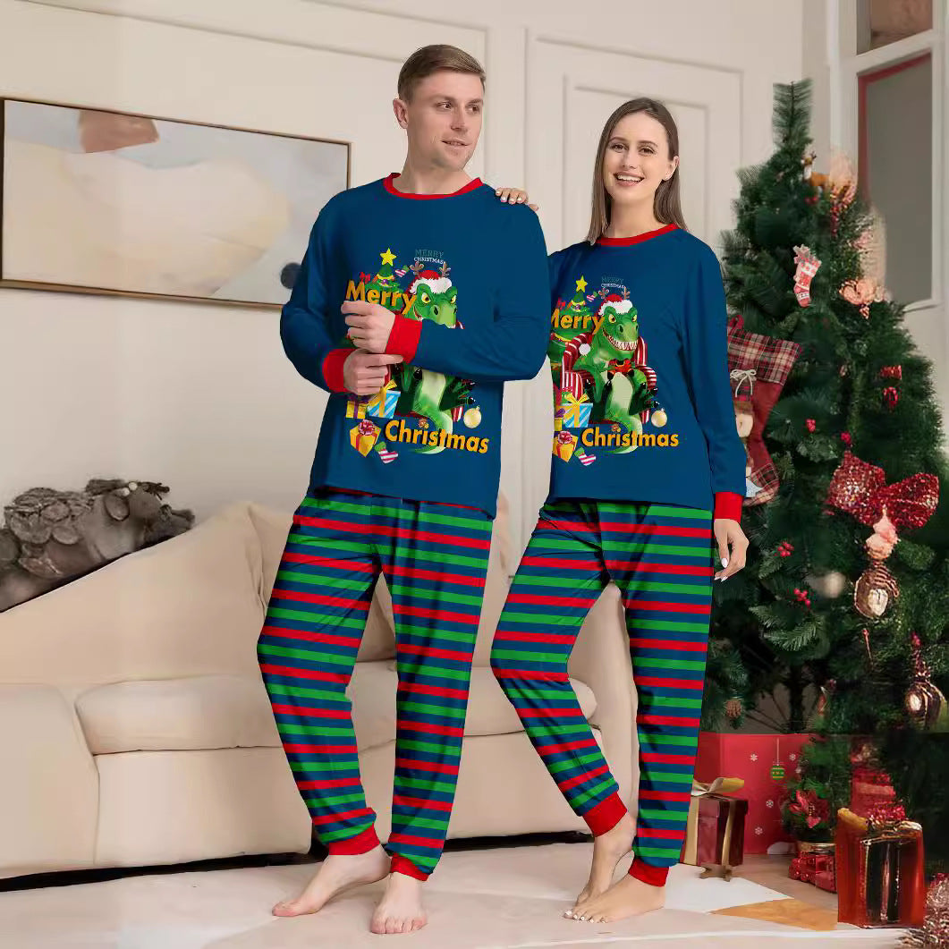 Christmas Family Matching Pajamas with Dinosaur Letter Print Home Wear
