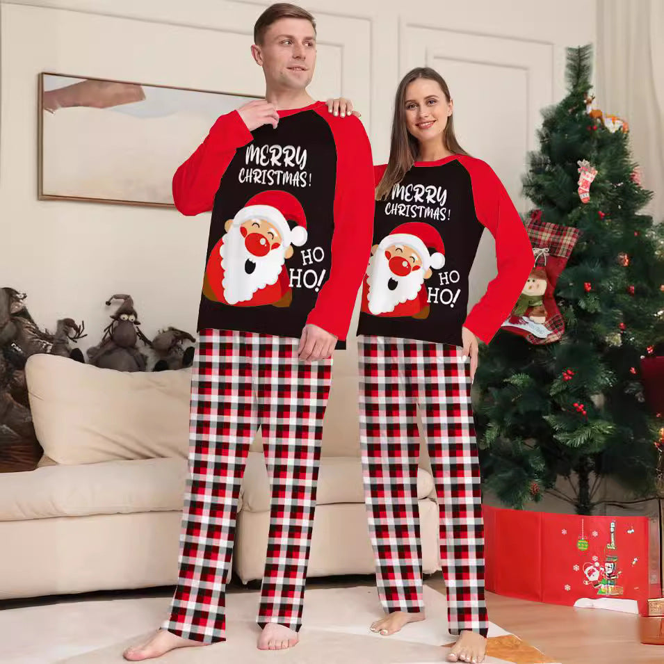 Letter Checkered Christmas Family Matching Printed Loungewear Pajamas