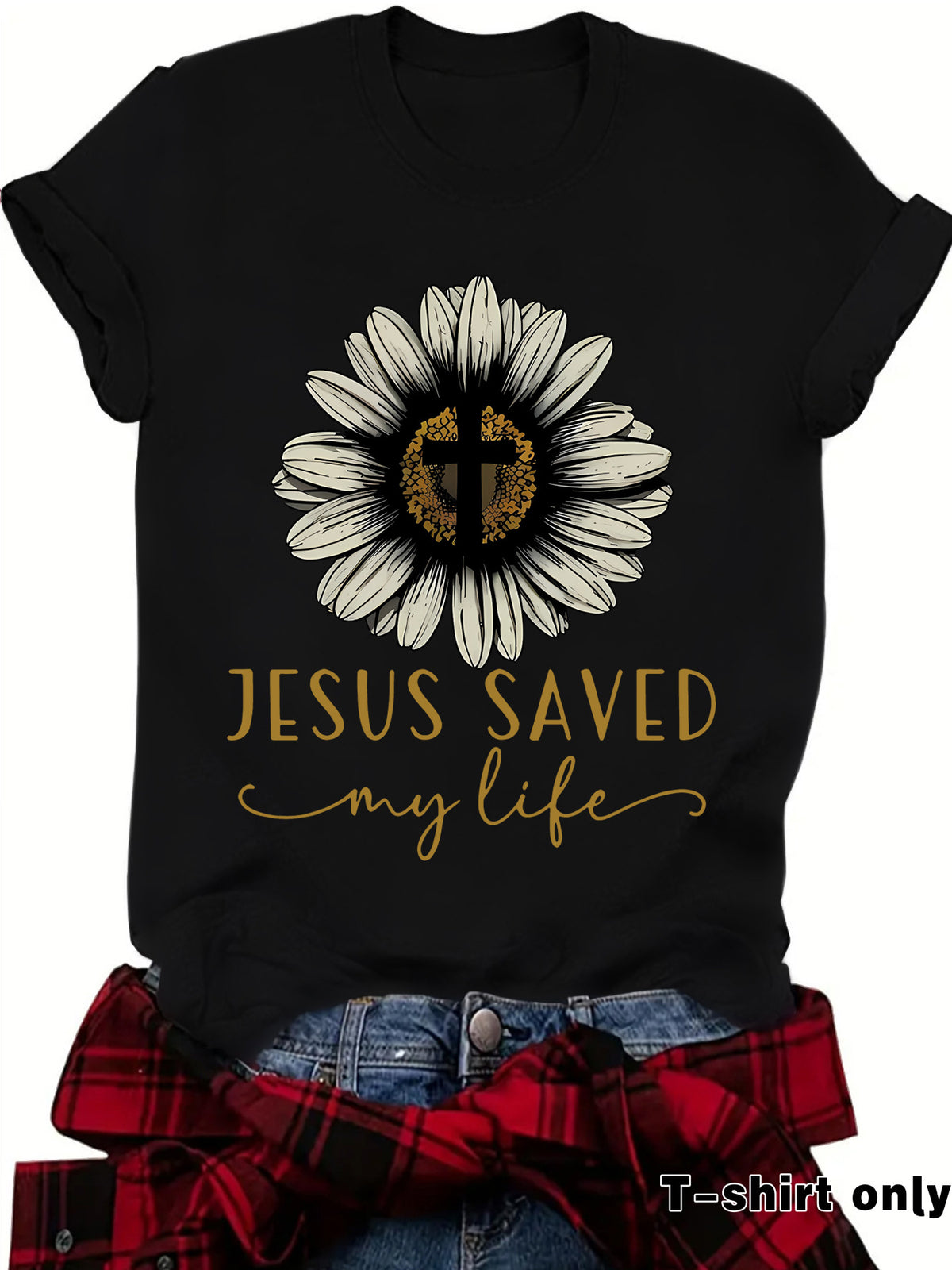 Jesus saved my life flower cross short sleeved shirt