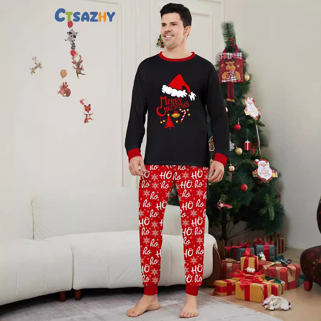 Christmas Hat Letter Snowflake Christmas Family Matching Printed Lounge Wear Pajamas