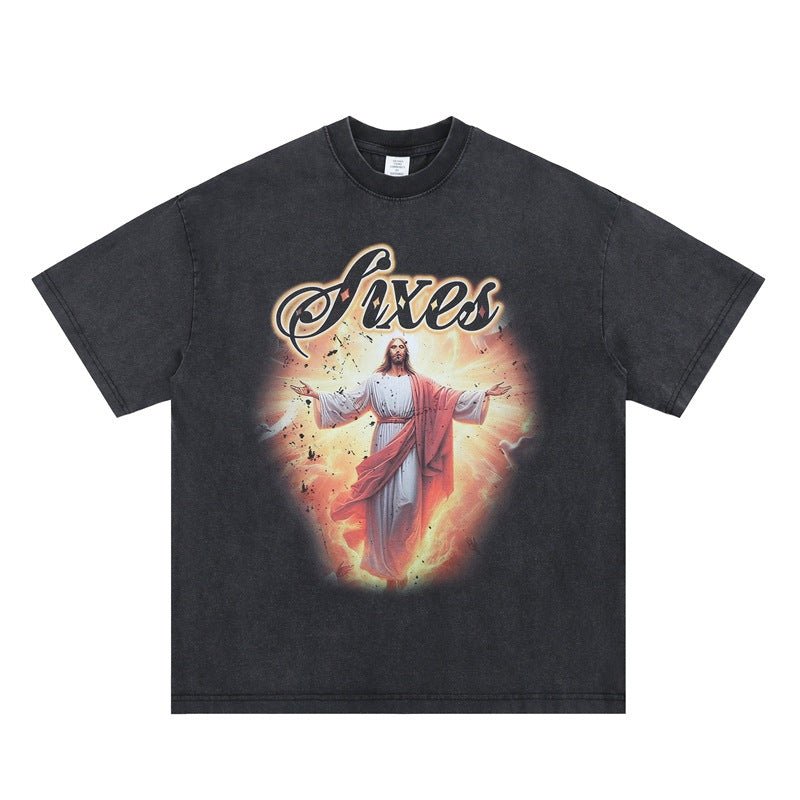 Men's Vintage Prayer Print Crew Neck Short Sleeve T-Shirt