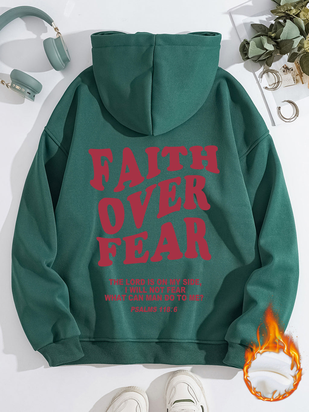 Kangaroo Pocket Hooded Long Sleeve with Thick Velvet FAITH OVER FEAR