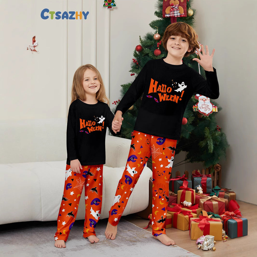 Christmas Family Matching Pajamas New Letter Ghost Star Halloween Print Home Wear Sleepwear