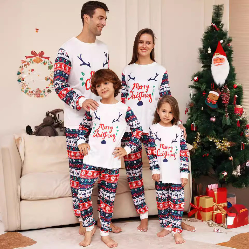 Christmas Family Matching Pajamas with Snowman, Flower, Deer and Letter Print, Comfortable Home Wear