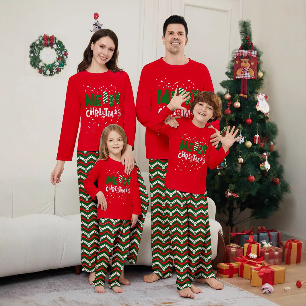 Christmas Family Matching Pajamas with Snowflake Letter Stripe Print, Casual Home Wear Sleepwear