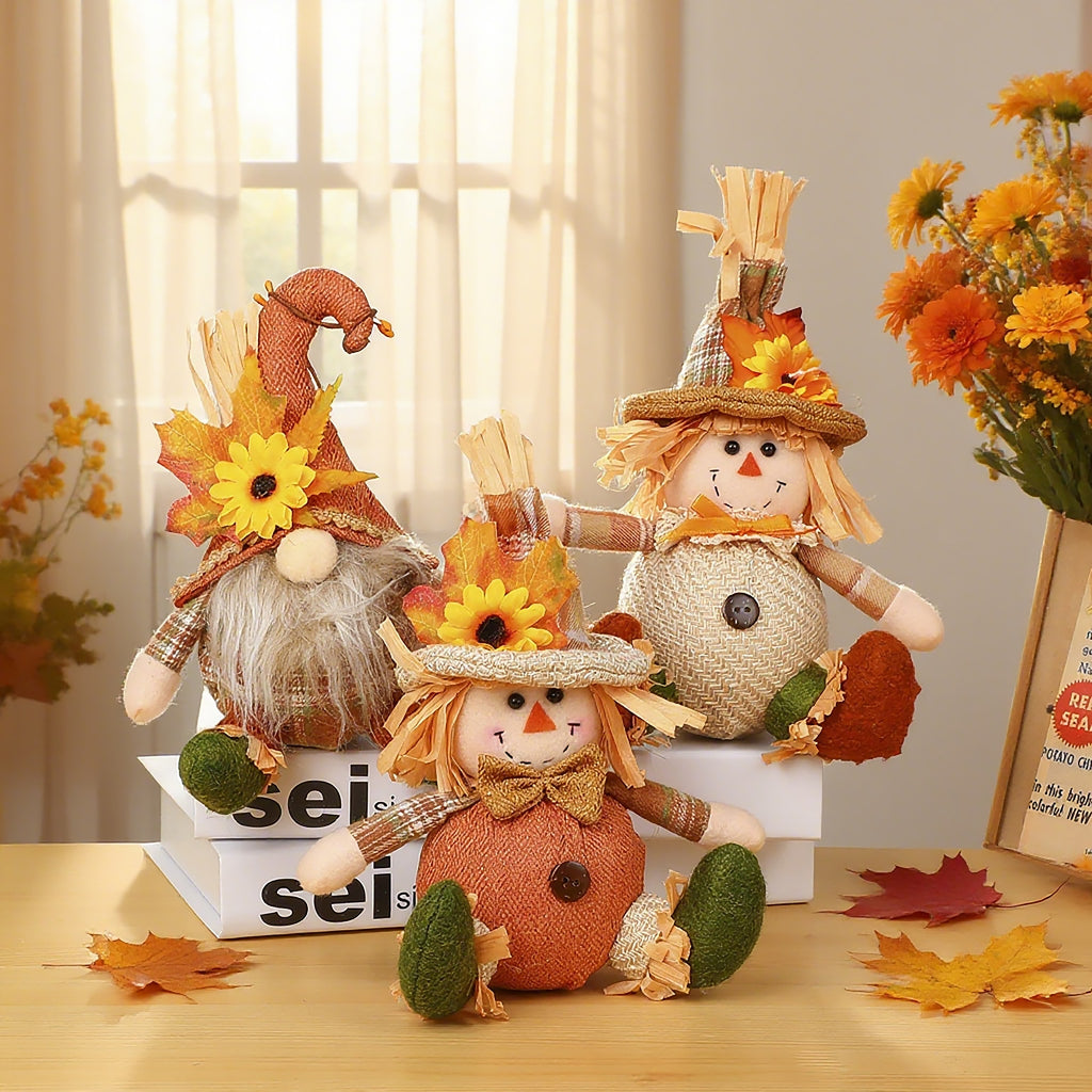 Harvest Festival Thanksgiving Sunflower Faceless Doll Autumn Scarecrow Figurine for Desk and Display Decoration