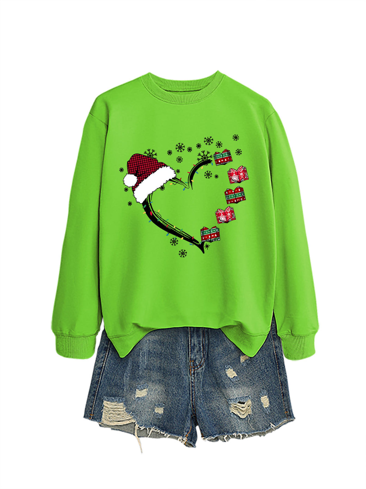 Christmas hat snowflake heart-shaped book colorful lights hoodie