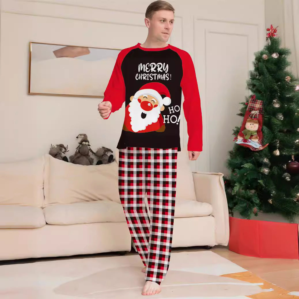 Letter Checkered Christmas Family Matching Printed Loungewear Pajamas