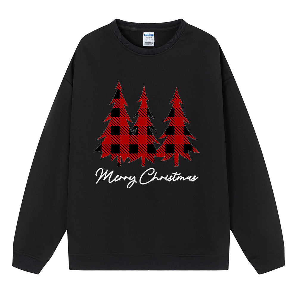 Christmas tree print hoodie for women Christmas off shoulder long sleeved