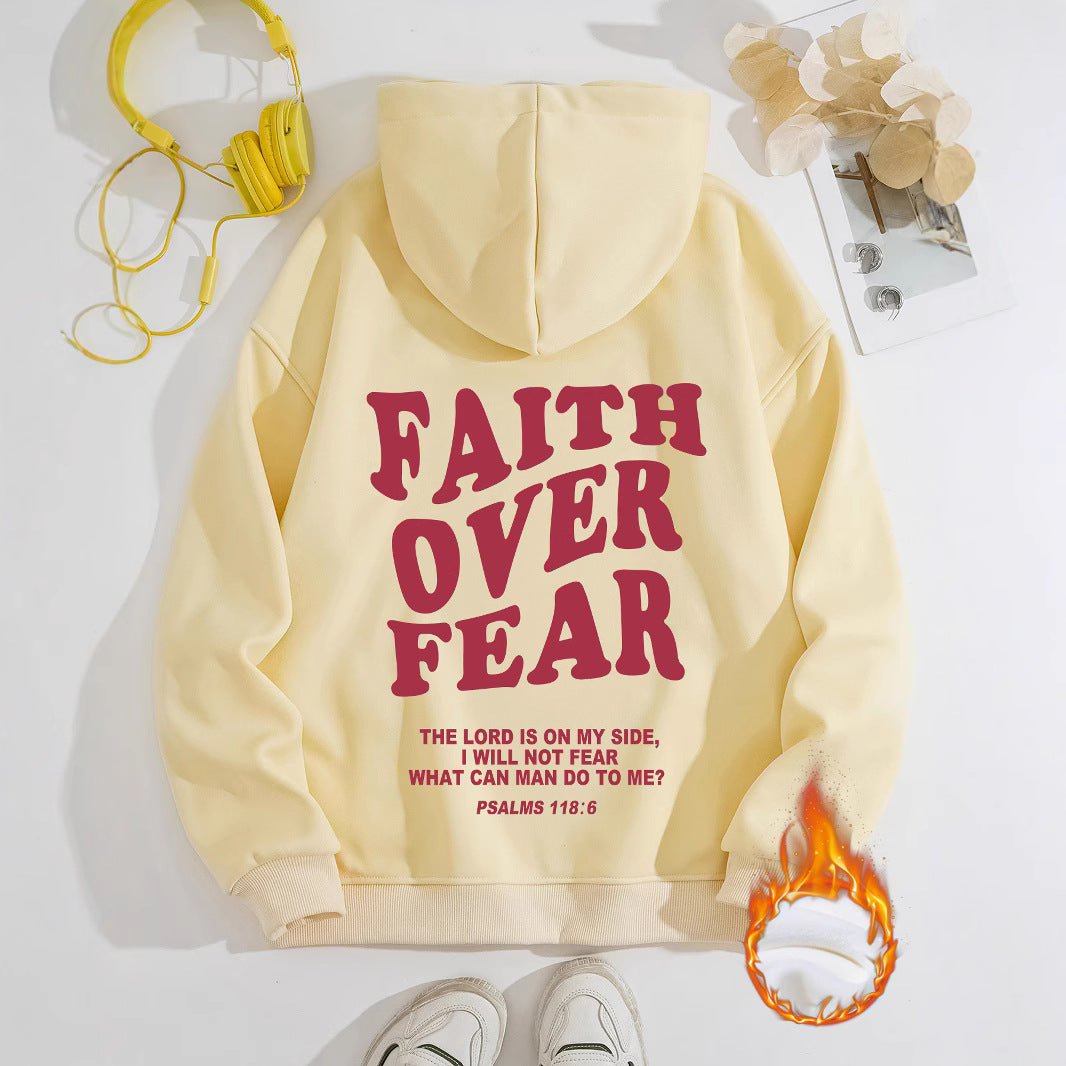 Kangaroo Pocket Hooded Long Sleeve with Thick Velvet FAITH OVER FEAR