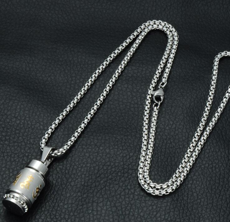 Two Tone Rotatable Mantra Men Pendant & Necklace Prayer OM MANI PADME HUM Stainless Steel Necklaces