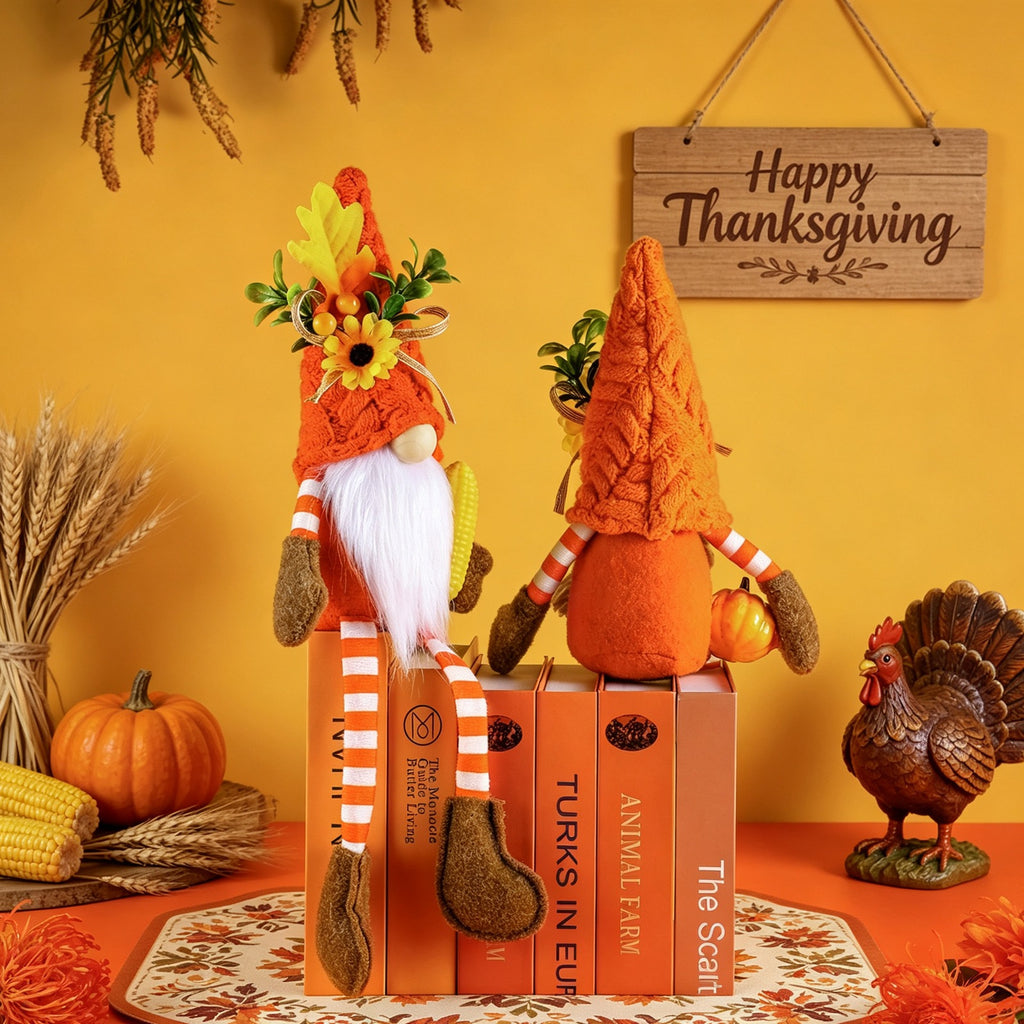 Autumn Thanksgiving Decoration Harvest Festival Decorative Pumpkin Plush Doll Long-Legged Figurine Decoration Display