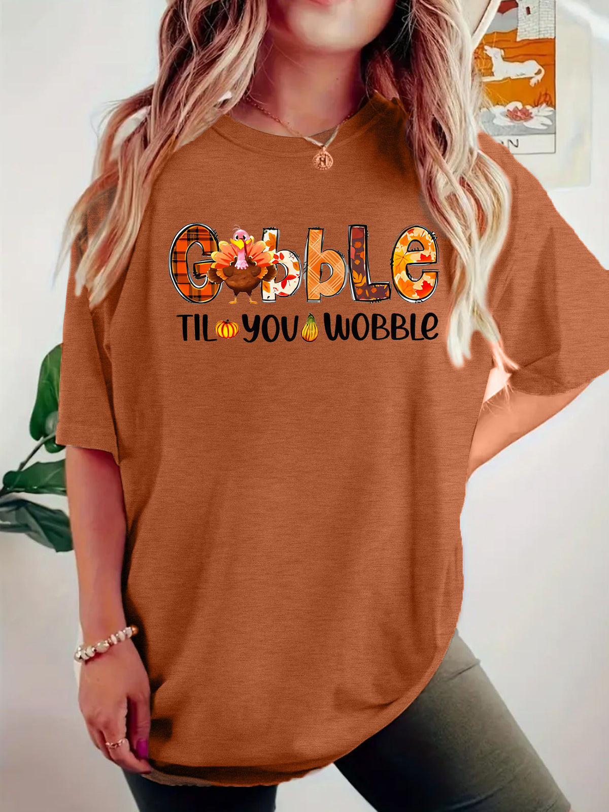 Interesting turkey print round neck pullover short sleeved shirt