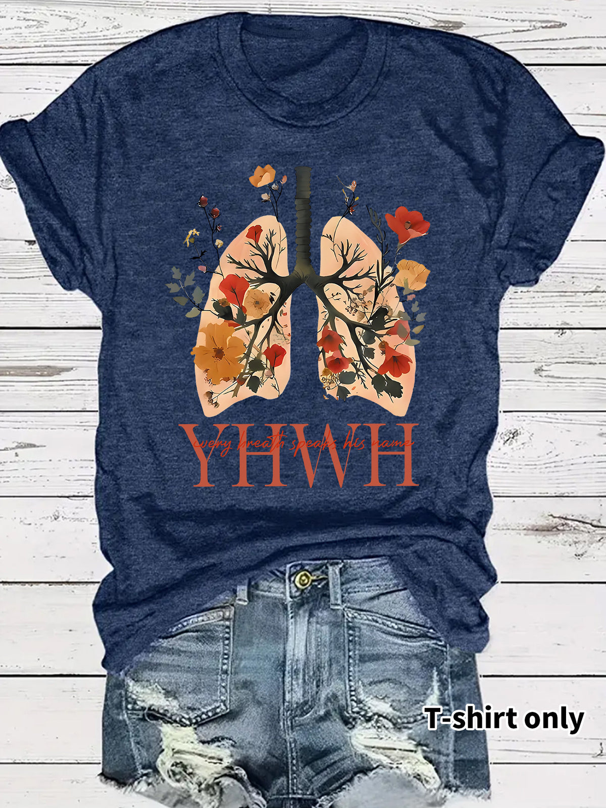 Floral Christian faith pattern round neck loose short sleeved shirt