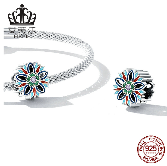 EIFFIE S925 Sterling Anemone Beaded Bracelet Color Drop Oil Zircon Flower Simple Holy Bead Accessories