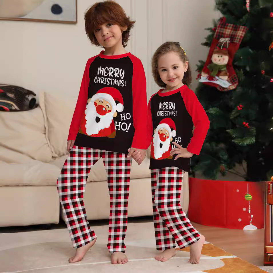 Letter Checkered Christmas Family Matching Printed Loungewear Pajamas