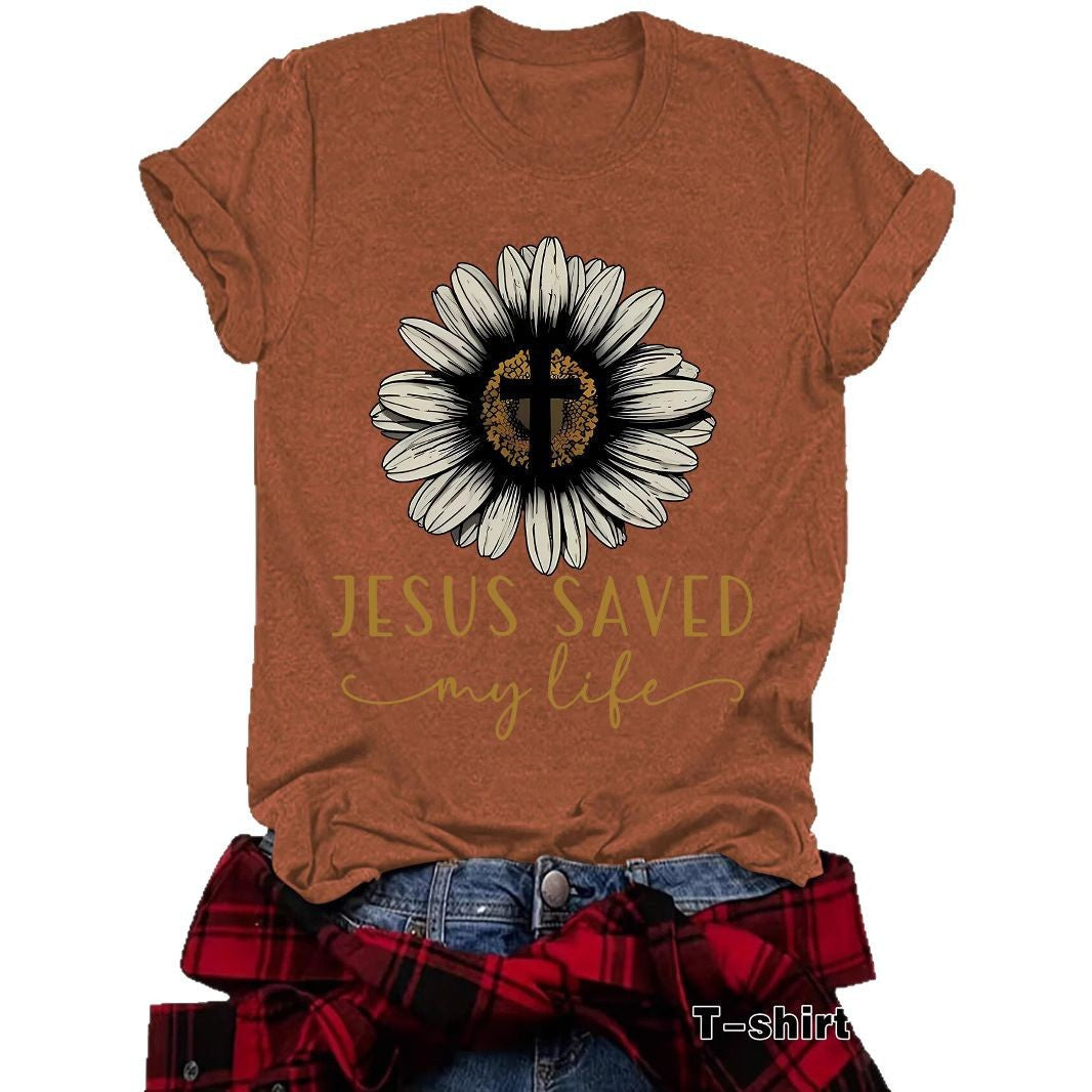 Jesus saved my life flower cross short sleeved shirt