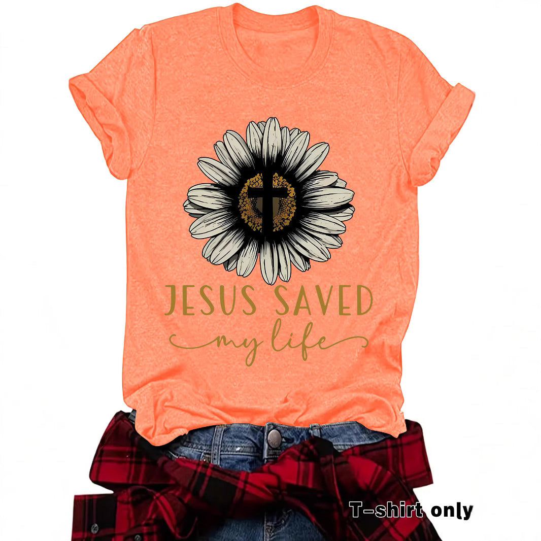 Jesus saved my life flower cross short sleeved shirt