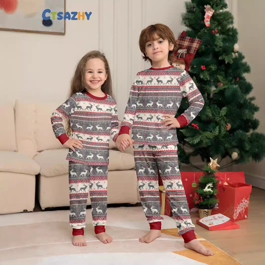Christmas Deer Stripe Christmas Family Matching Pajamas Printed Home Wear Sleepwear