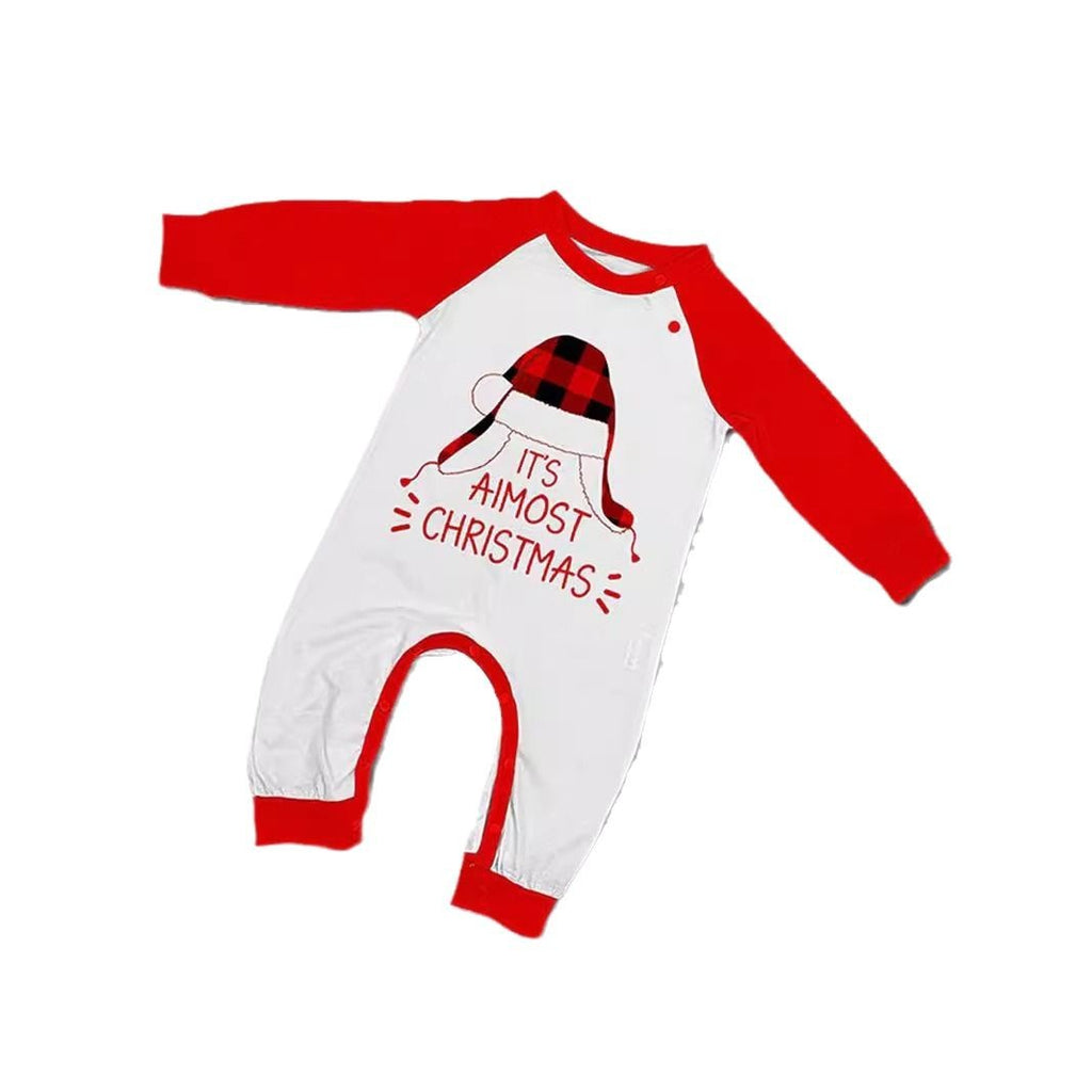 Christmas Hat Letter Plaid Christmas Family Matching Printed Home Wear Pajamas