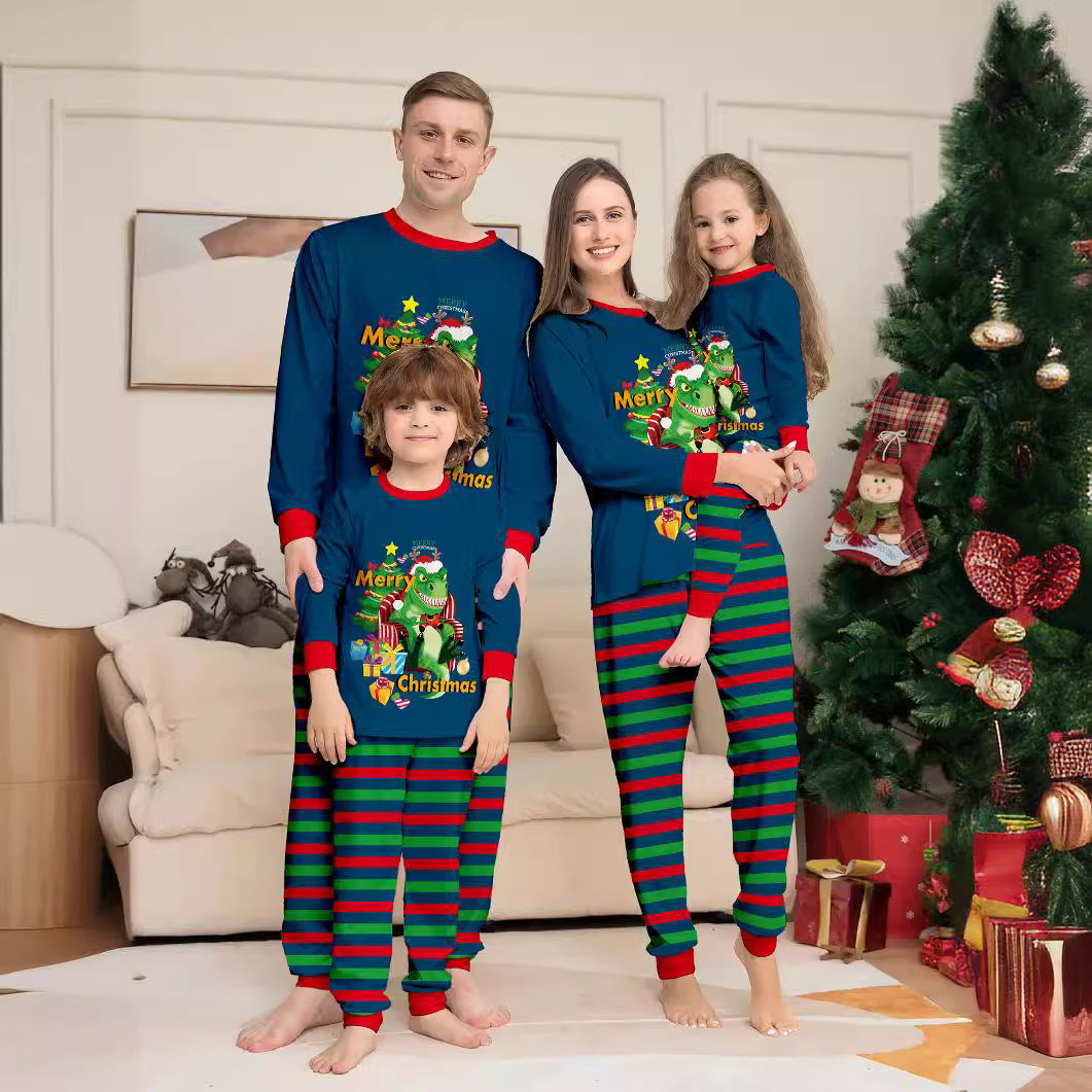Christmas Family Matching Pajamas with Dinosaur Letter Print Home Wear