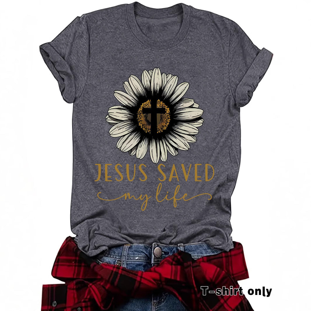 Jesus saved my life flower cross short sleeved shirt