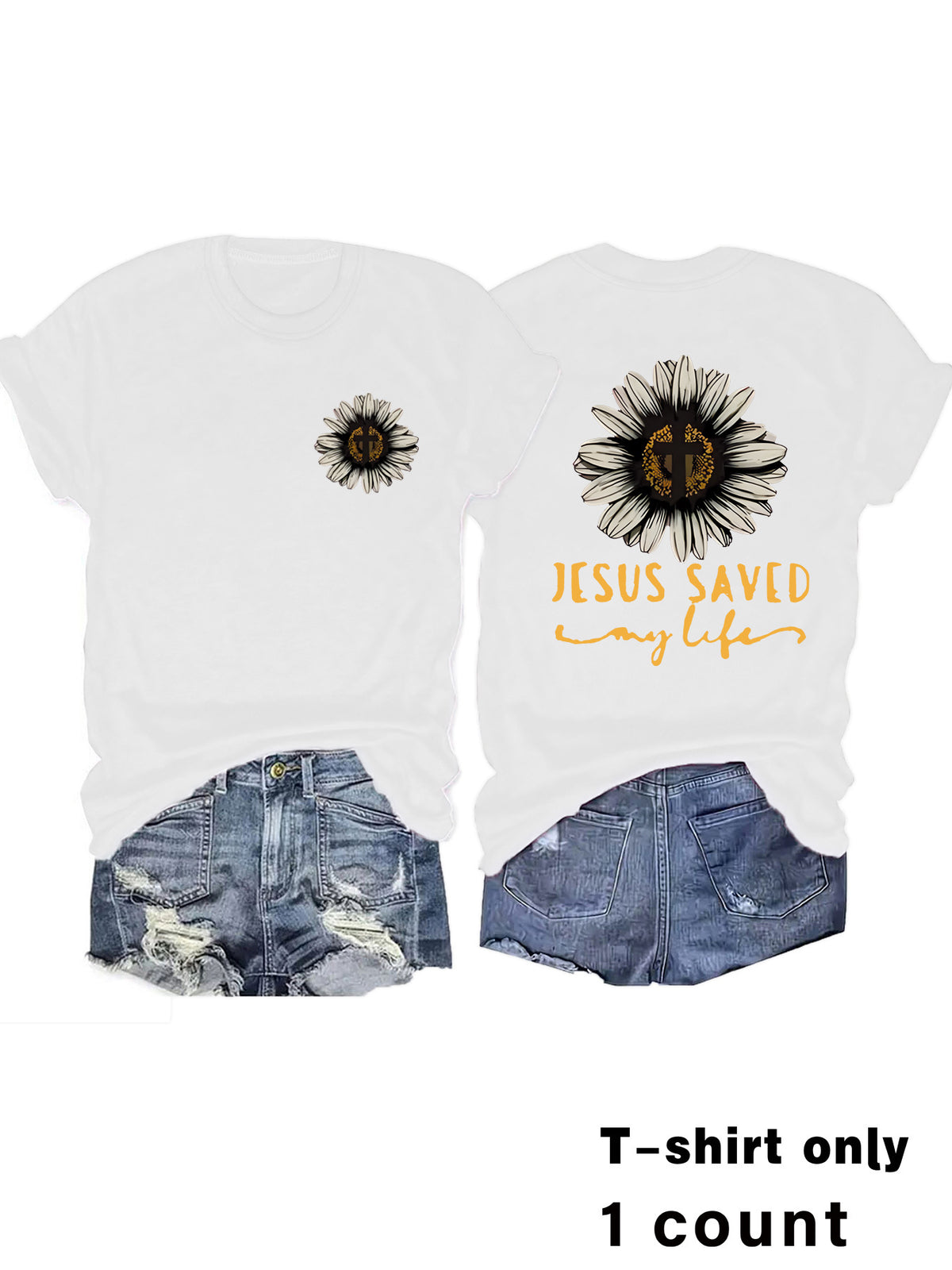 T-shirt Girl Jesus Saved My Life Flower Cross
