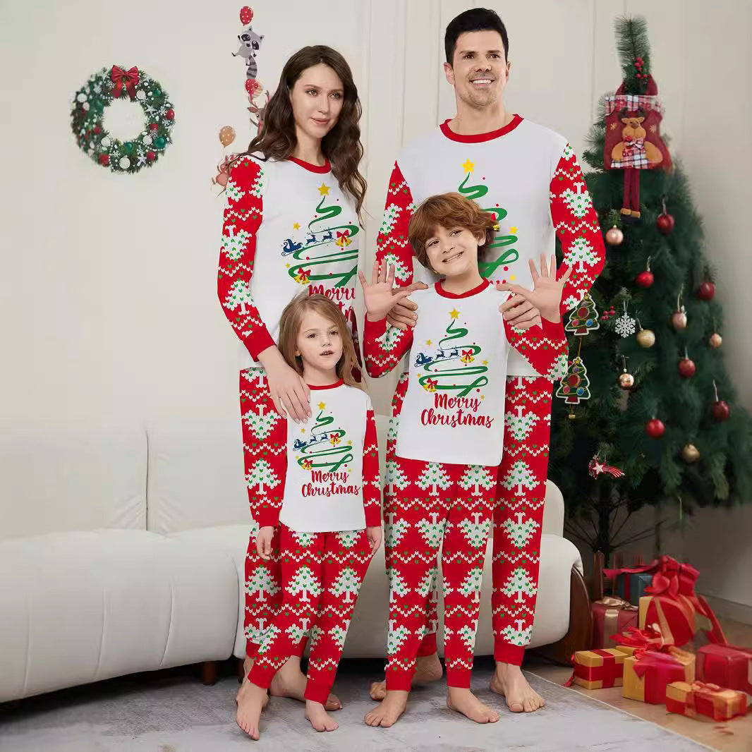 Deer Letter Christmas Tree Christmas Family Matching Printed Home Wear Pajamas