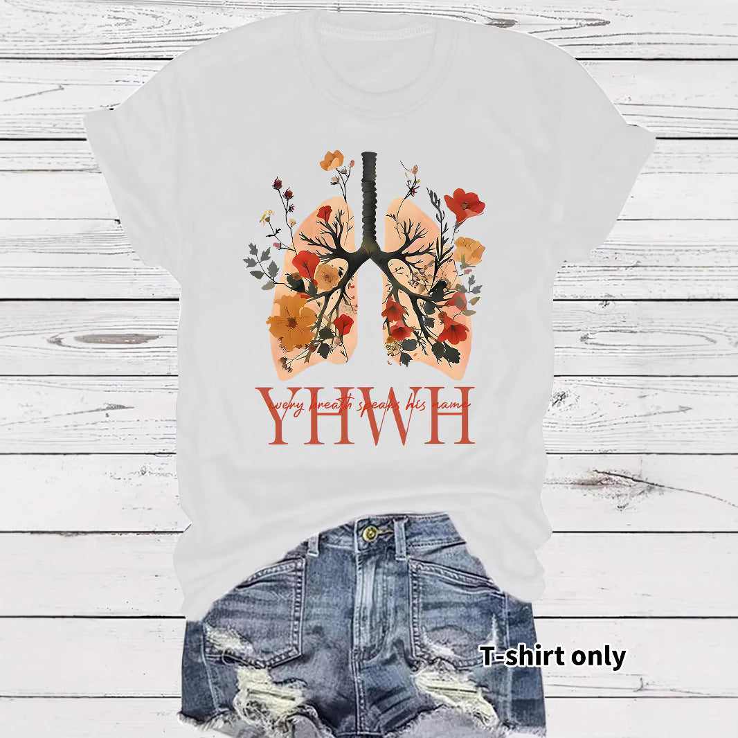 Floral Christian faith pattern round neck loose short sleeved shirt