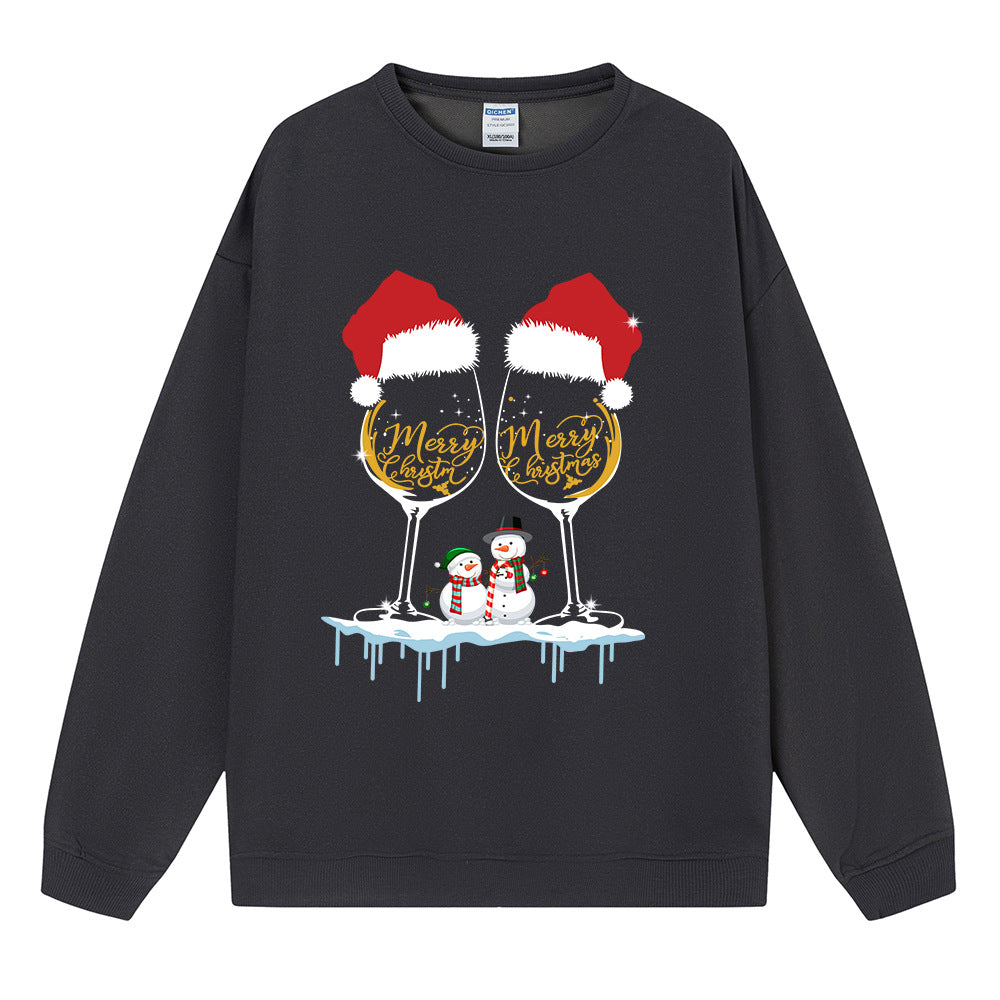 Christmas ladies hoodie Christmas hat red wine snowman print