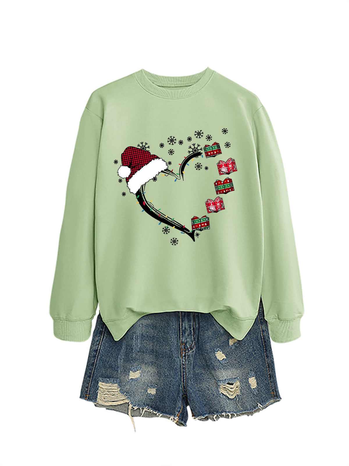 Christmas hat snowflake heart-shaped book colorful lights hoodie