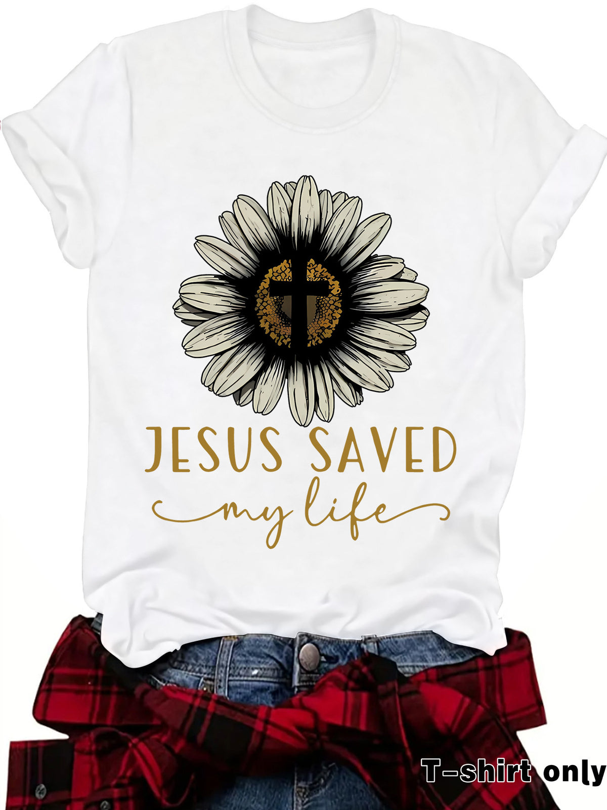 Jesus saved my life flower cross short sleeved shirt
