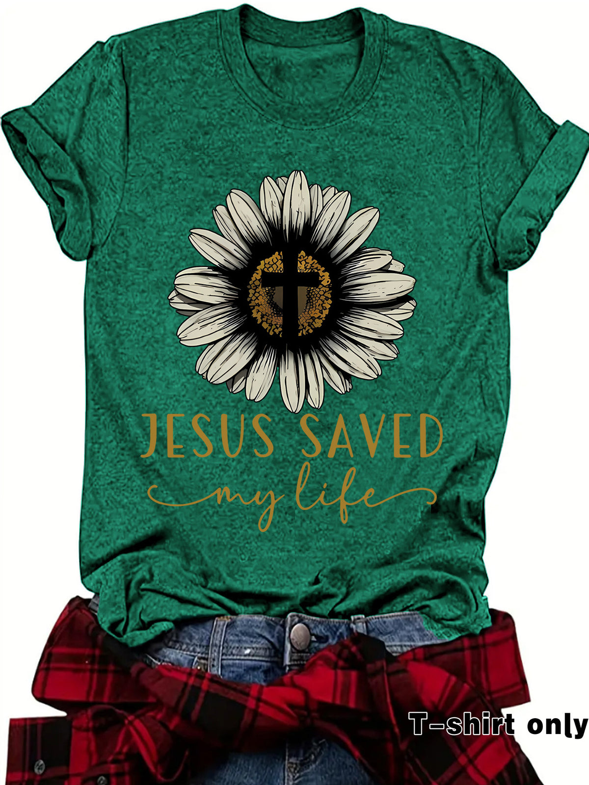 Jesus saved my life flower cross short sleeved shirt