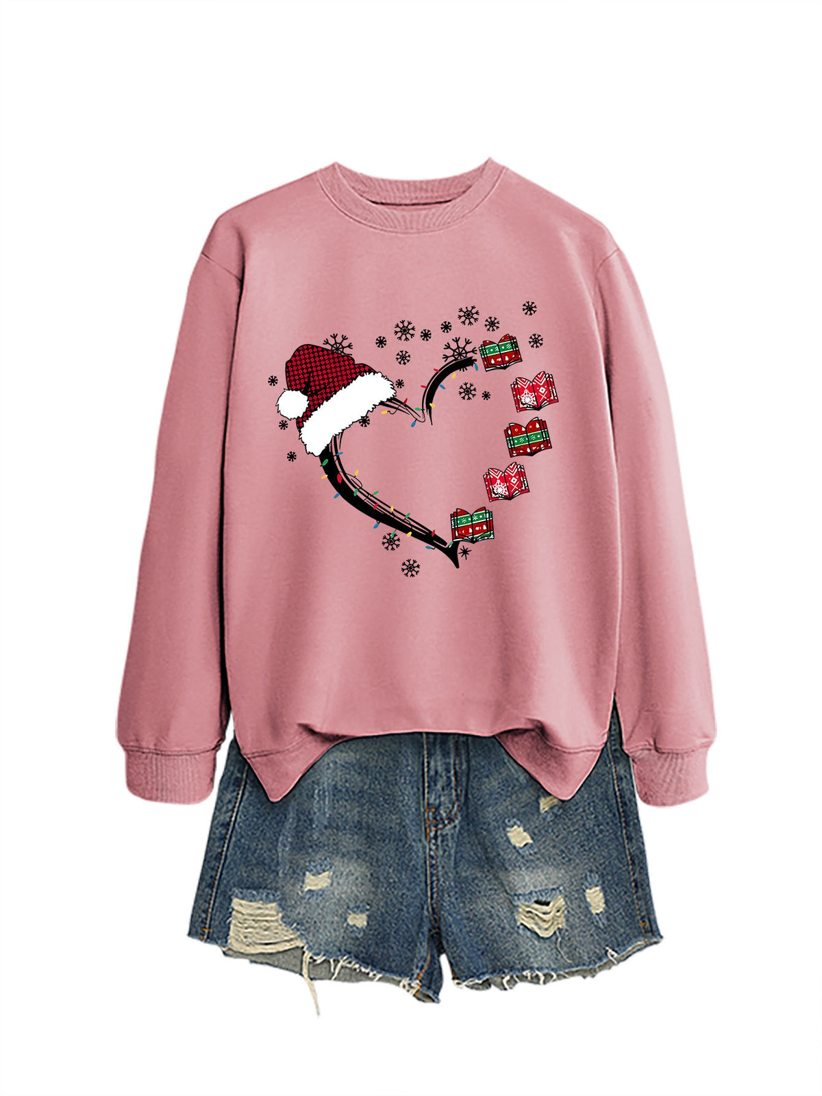 Christmas hat snowflake heart-shaped book colorful lights hoodie