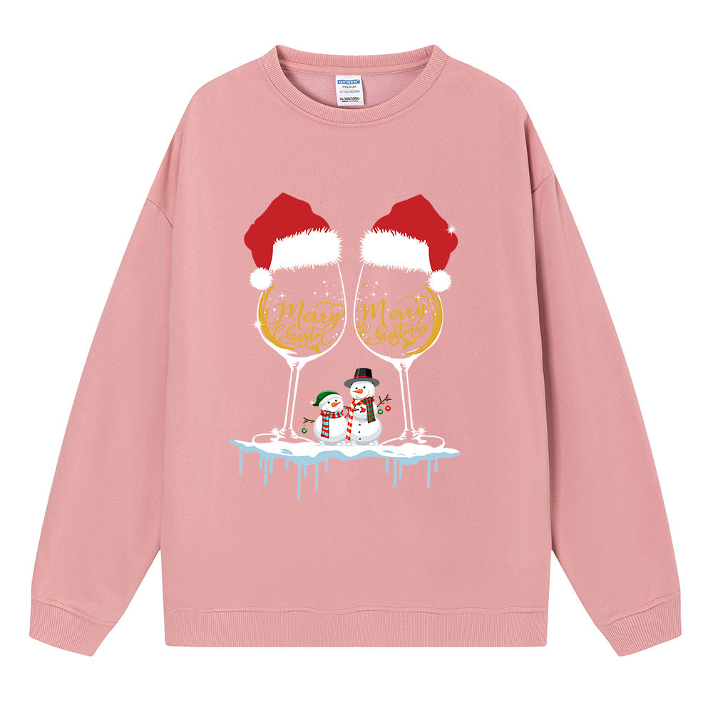 Christmas ladies hoodie Christmas hat red wine snowman print