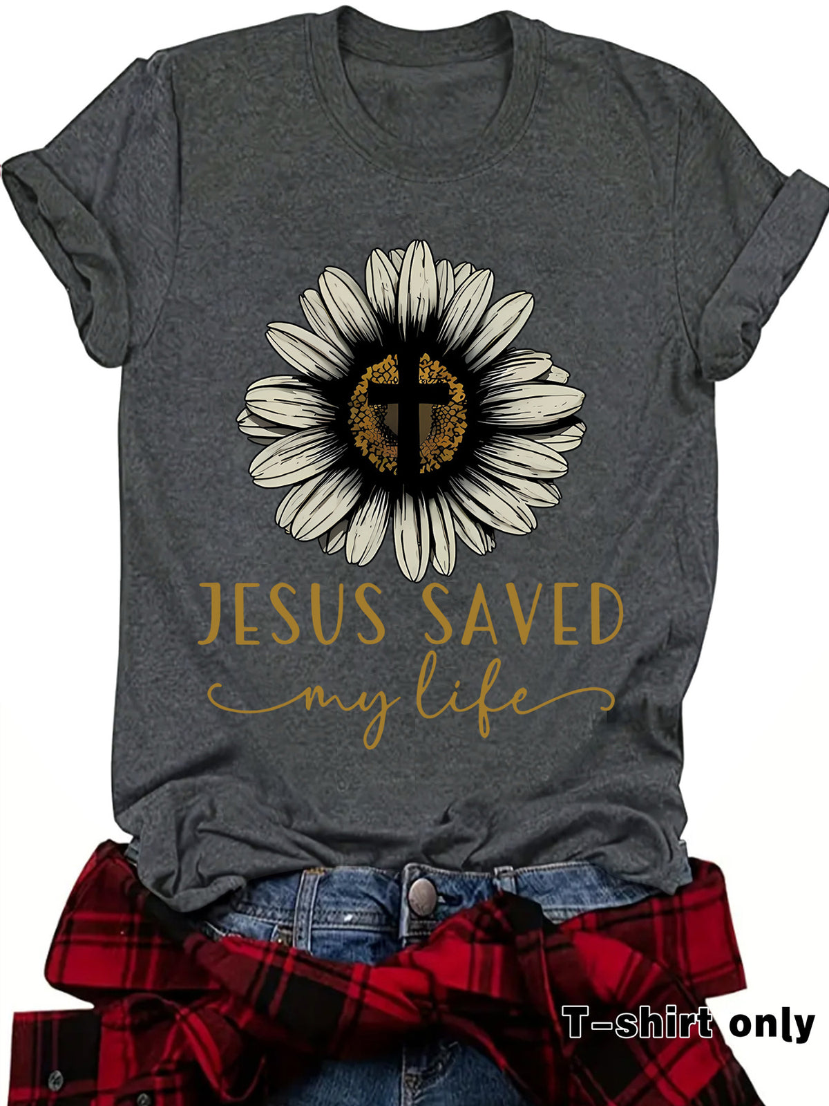 Jesus saved my life flower cross short sleeved shirt