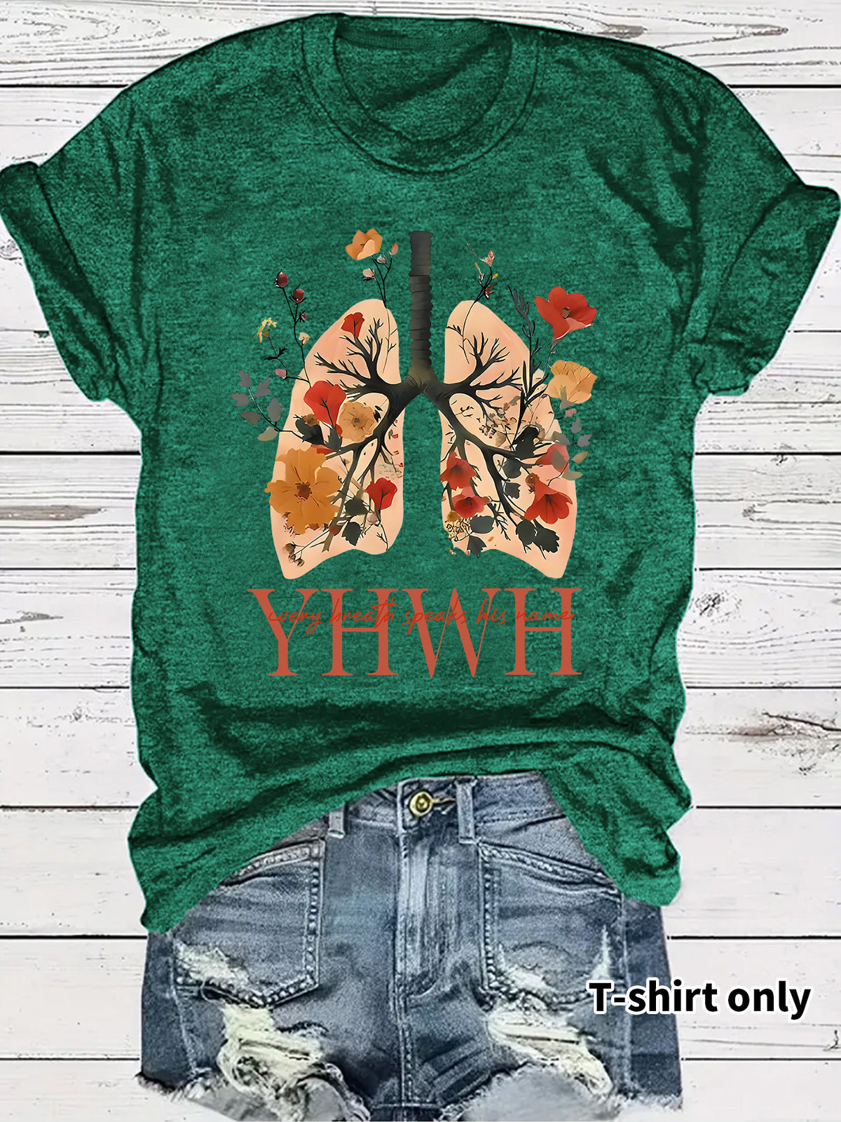 Floral Christian faith pattern round neck loose short sleeved shirt